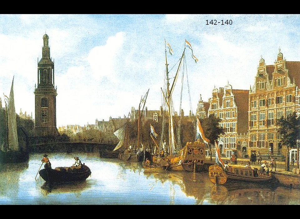 Singel bij Jan Rodenpoortstoren rechts 140-142 (Abraham Storck 1684)