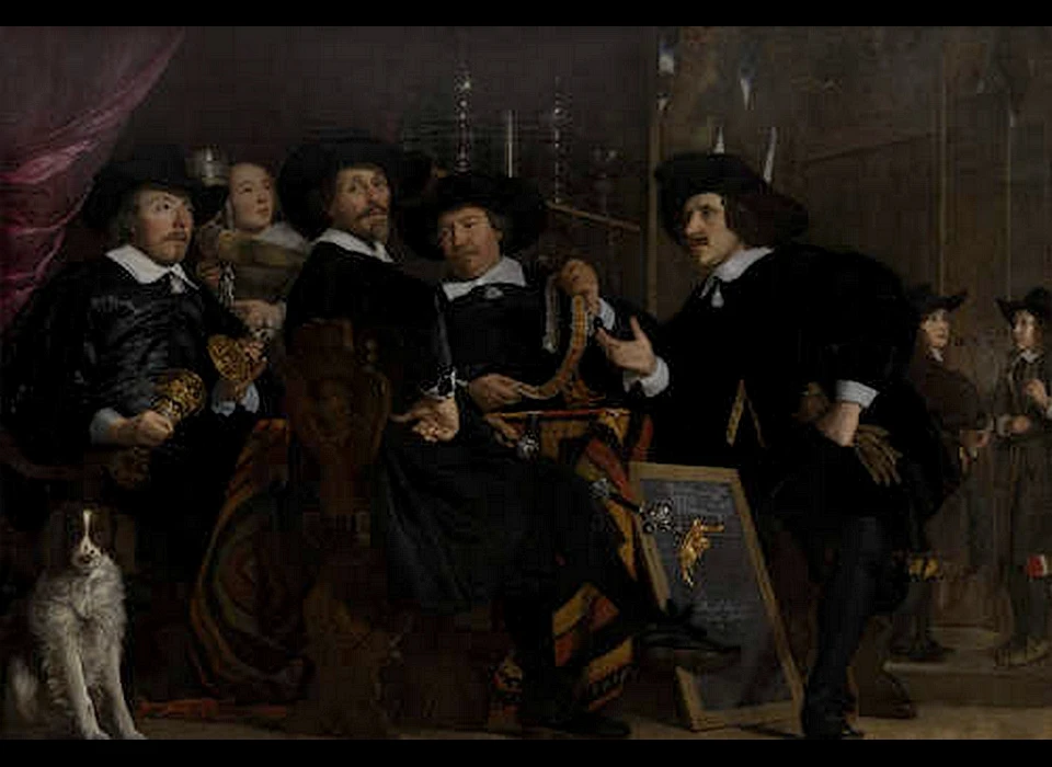 Singel 140-142 links Frans Bannick Cocq als gouverneur van de Handboogdoelen (Bartholomeus van der Helst 1653)