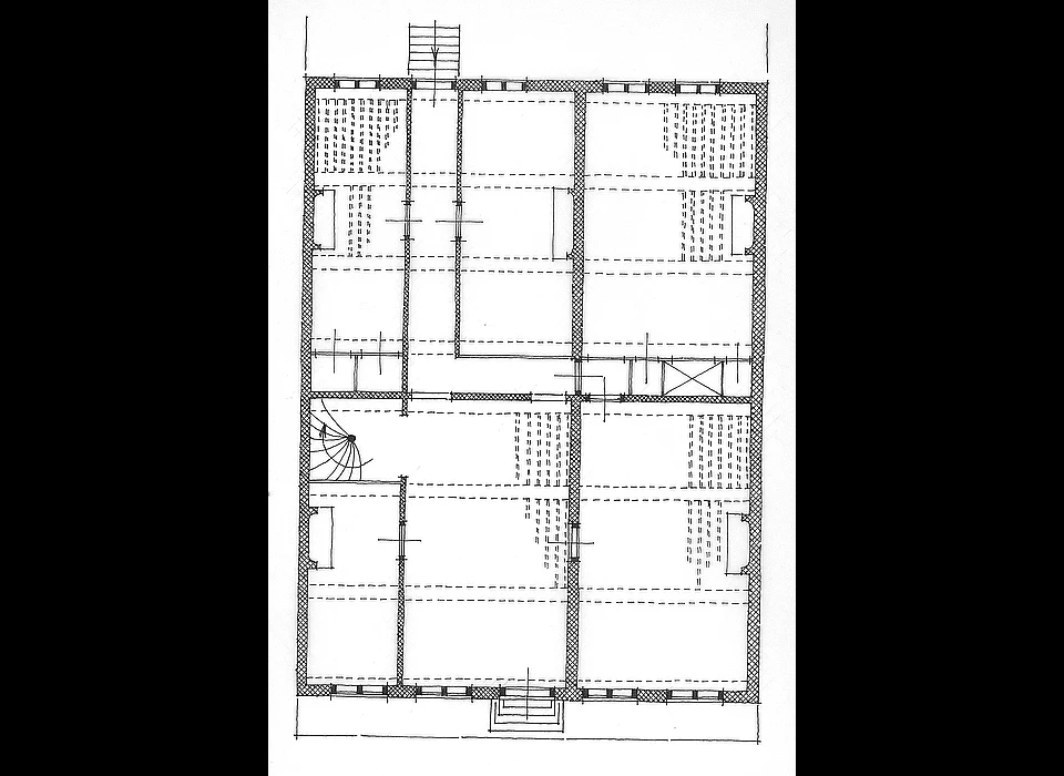 Singel 140-142 plattegrond huis De Dolphijn scheidingsmuur tussen 140 en 142 is nog duidelijk herkenbaar (1973) 