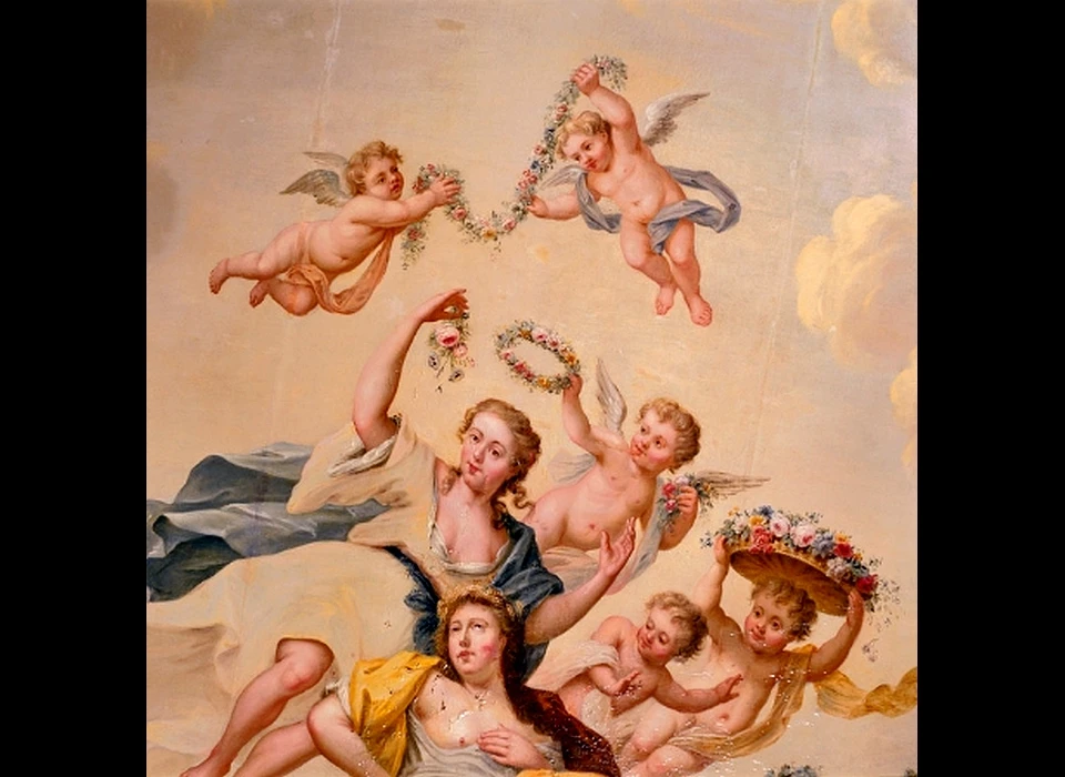 Singel 106 plafondschildering 4 jaargetijden voorkamer, detail (Abraham Hendrik van Beesten 1744)