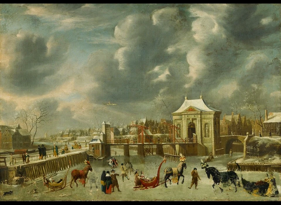 Singel 1663 Winter bij Heiligewegpoort (J.A.Beerstraten)