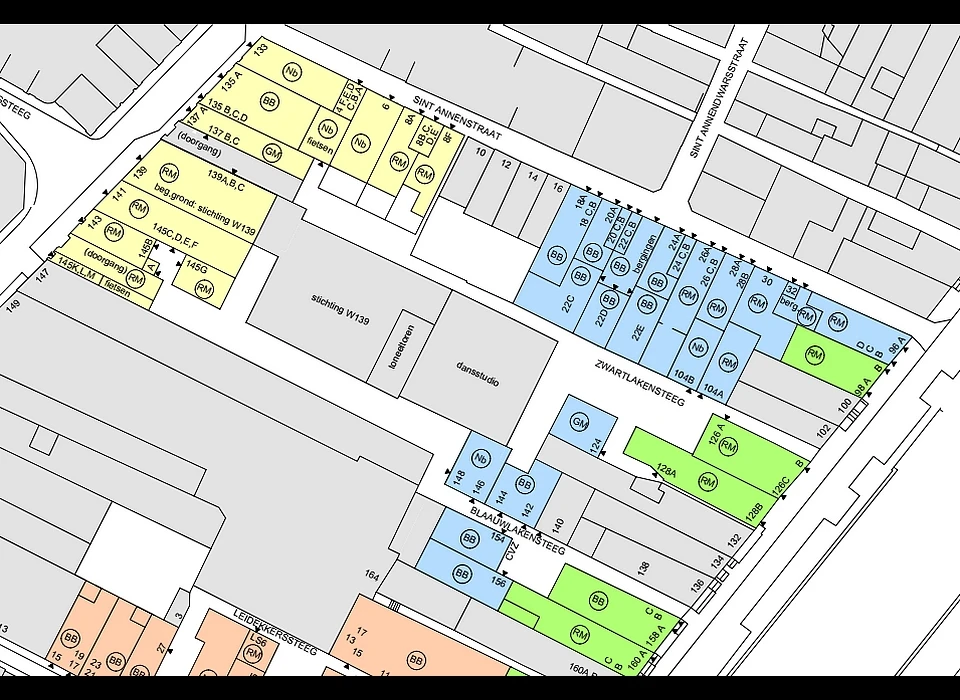 Sint Annenstraat plattegrond met huisnummers (2011)