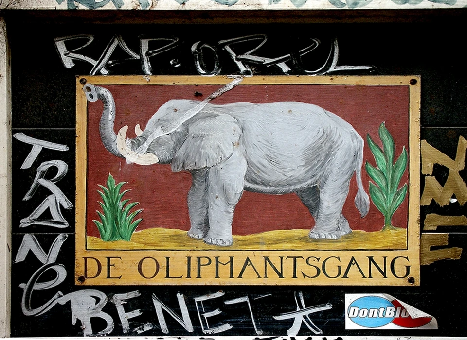 Sint Annenstraat 8-10 Oliphantsgang naambord boven toegangsdeur (2004)