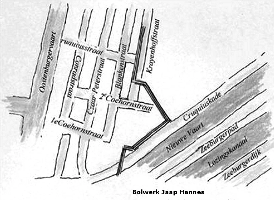 Bolwerk Jaap Hannes op het actuele stratenplan