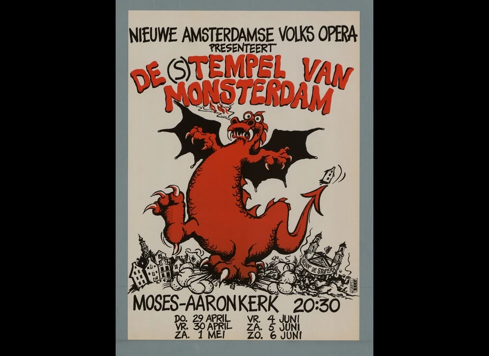 Affiche met speeldata opera De (S)tempel van Monsterdam (1982)