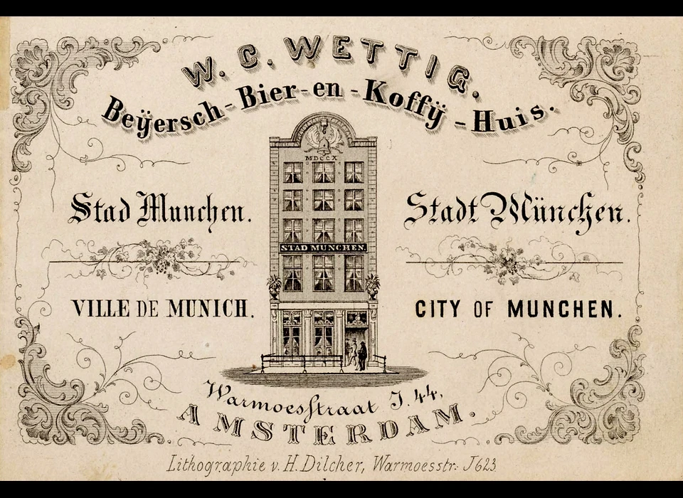 Warmoesstraat 147 (ca.1860) koffiehuis Stad Munchen