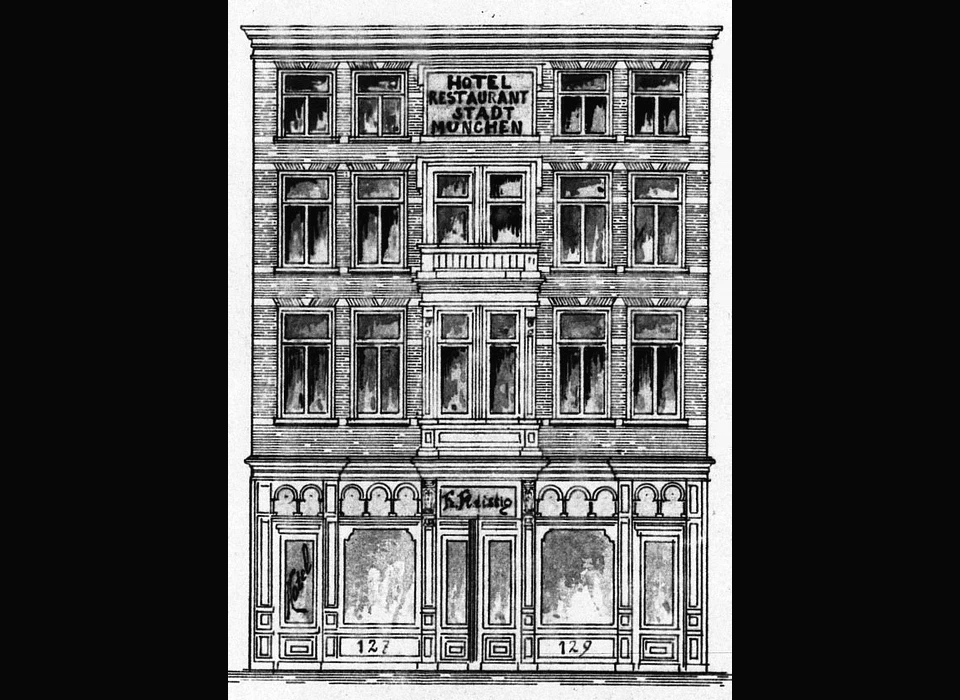 Warmoesstraat 127-129 Stadt München ontwerptekening panden gecombineerd (1905)