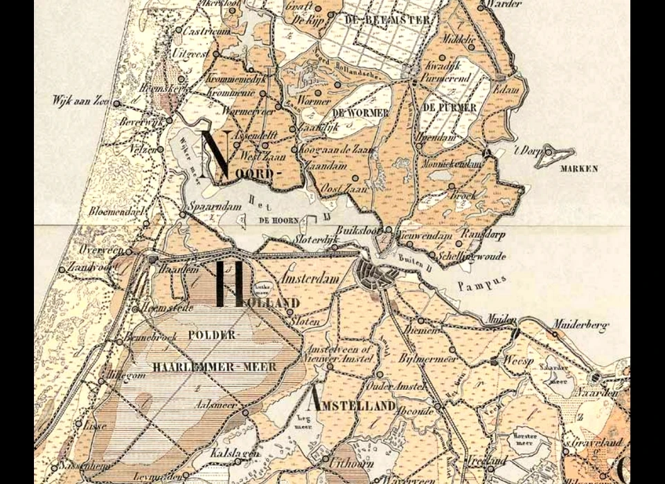 Op een kaart van ca.1700 is het IJ ingetekend doorlopend tot Heemskerk