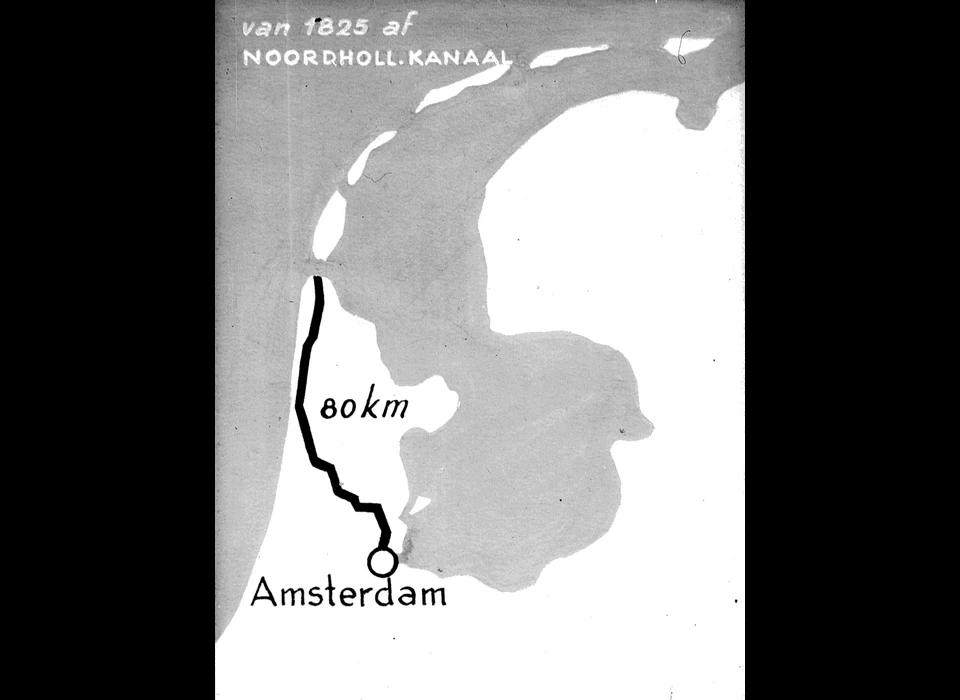 De scheepvaartroute naar zee via Noord-Hollands Kanaal vanaf 1825