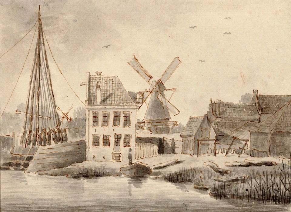 Het bolwerk Schinkel met de Rookolen gezien iver de Singelgracht met links de gevangenis in aanbouw (Evert Doublet, 1846)