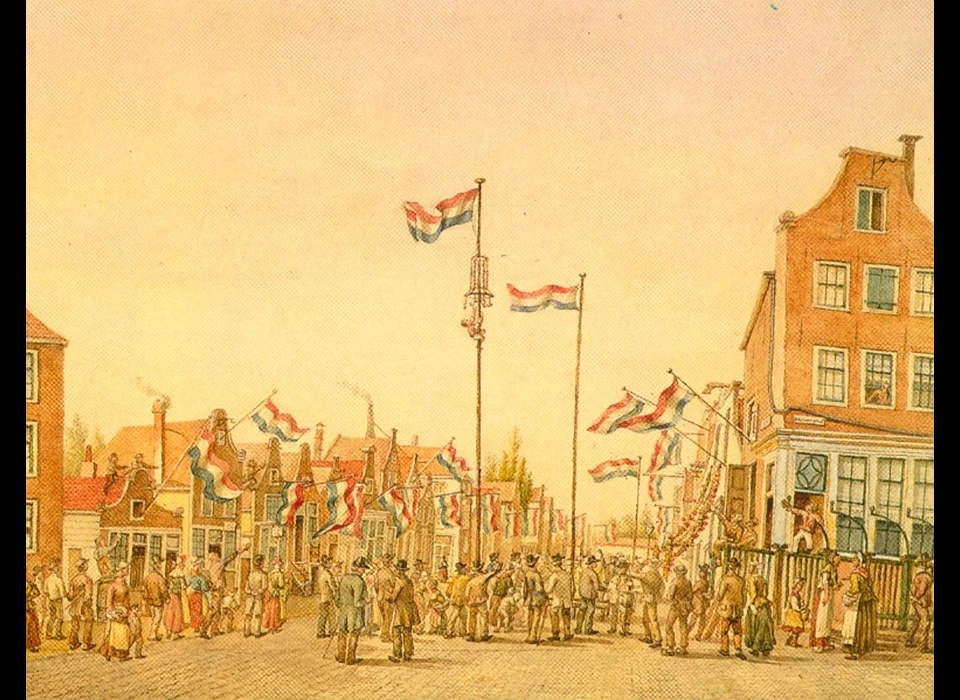 Willemsstraat feest na de demping en hernoeming (tekening Rieke) (1857)