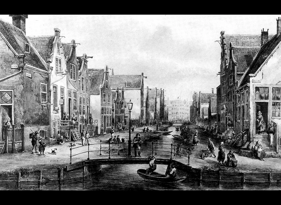 Als Goudsbloemgracht vanaf Lijnbaansgracht (tekening P.Lutgers) (ca.1855)