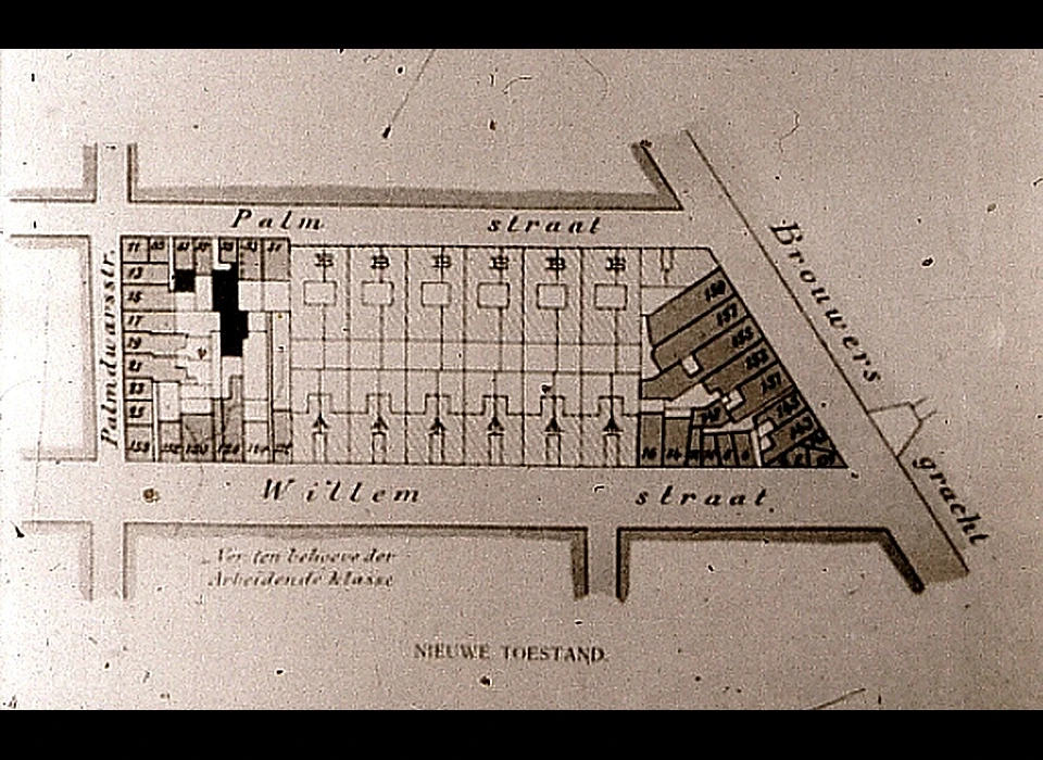 Voorstel sanering bouwblok Willemsstraat-Palmstraat-Brouwersgracht (ca.1930)
