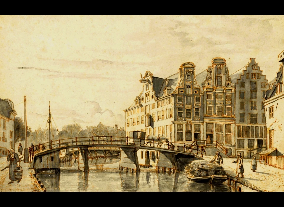 Zwanenburgerstraat 24-28 v.r.n.l. gezien over Leprozengracht, nu Waterlooplein (Gerrit Lamberts 1810)