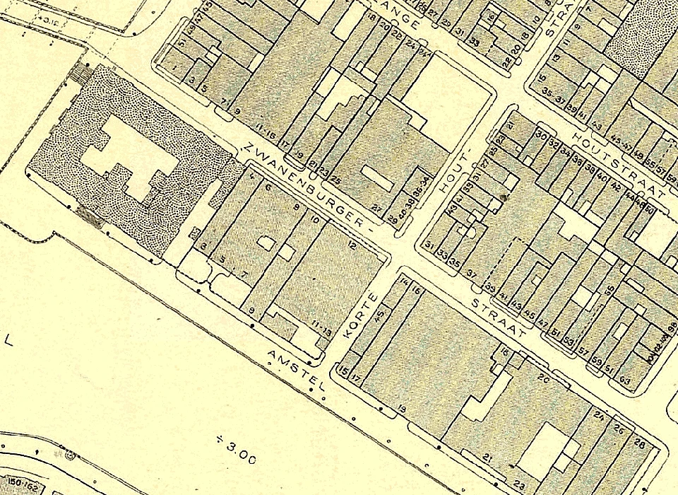 Zwanenburgerstraat op een plattegrond van 1943